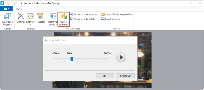 Botón para Ajustar Volumen en la barra de herramientas del Editor de Video