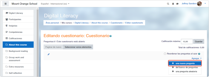 Añadir una nueva pregunta a un cuestionario en Moodle