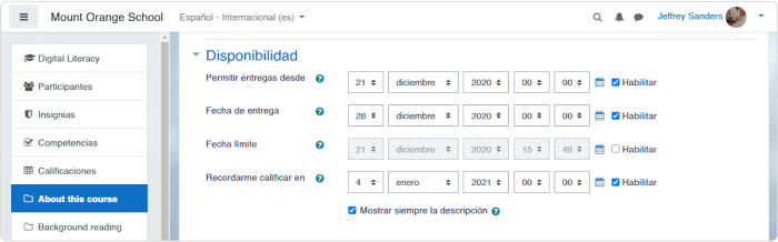 Ajustes de disponibilidad en Moodle