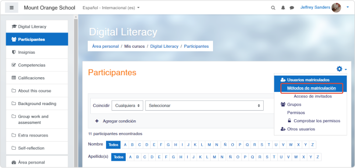 Métodos de inscripción en Moodle