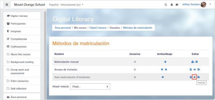 Configuración de los métodos de inscripción