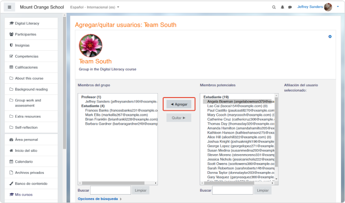 Agregando usuarios en un grupo en Moodle