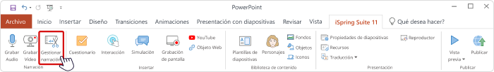 Función de administración de narración en iSpring Suite