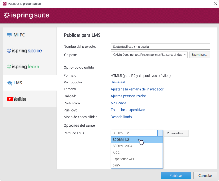 Personalizar el curso en iSpring Suite