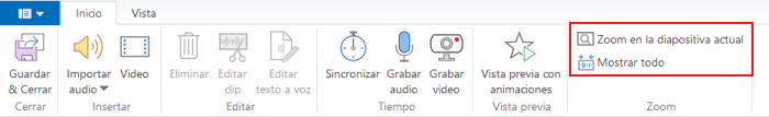 Botones de Zoom en la barra de herramientas del editor