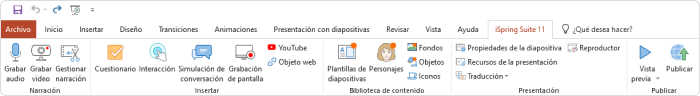 Pestaña de iSpring Suite dentro de PowerPoint